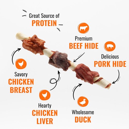Good ‘n’ Fun Triple Flavor Kabobs - Long-Lasting Dog Chews with Beef Hide, Chicken & Pork | 24 Ounces