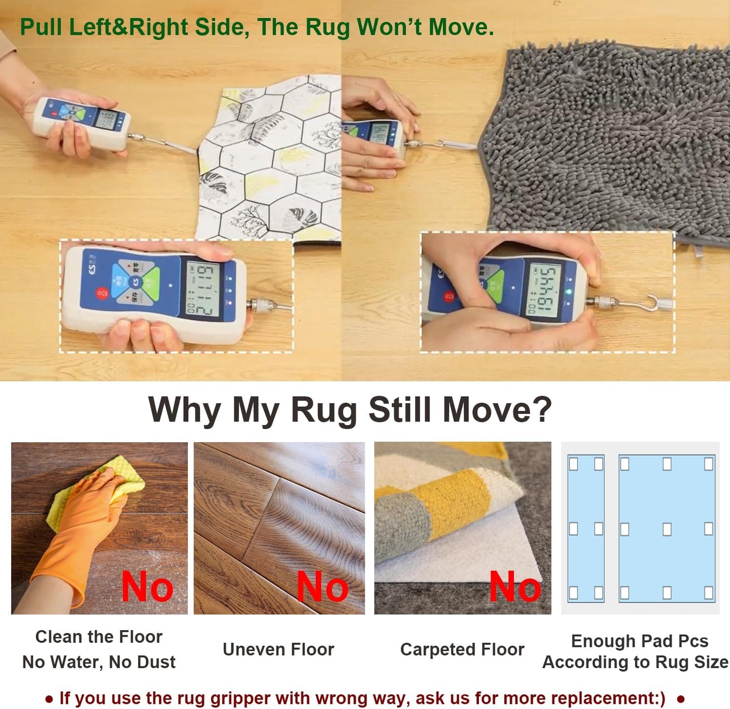 Skiennix Anti-Slip Carpet Grips - 8 Pcs Vacuum Technology Rug Pad Grippers for Hardwood Floors