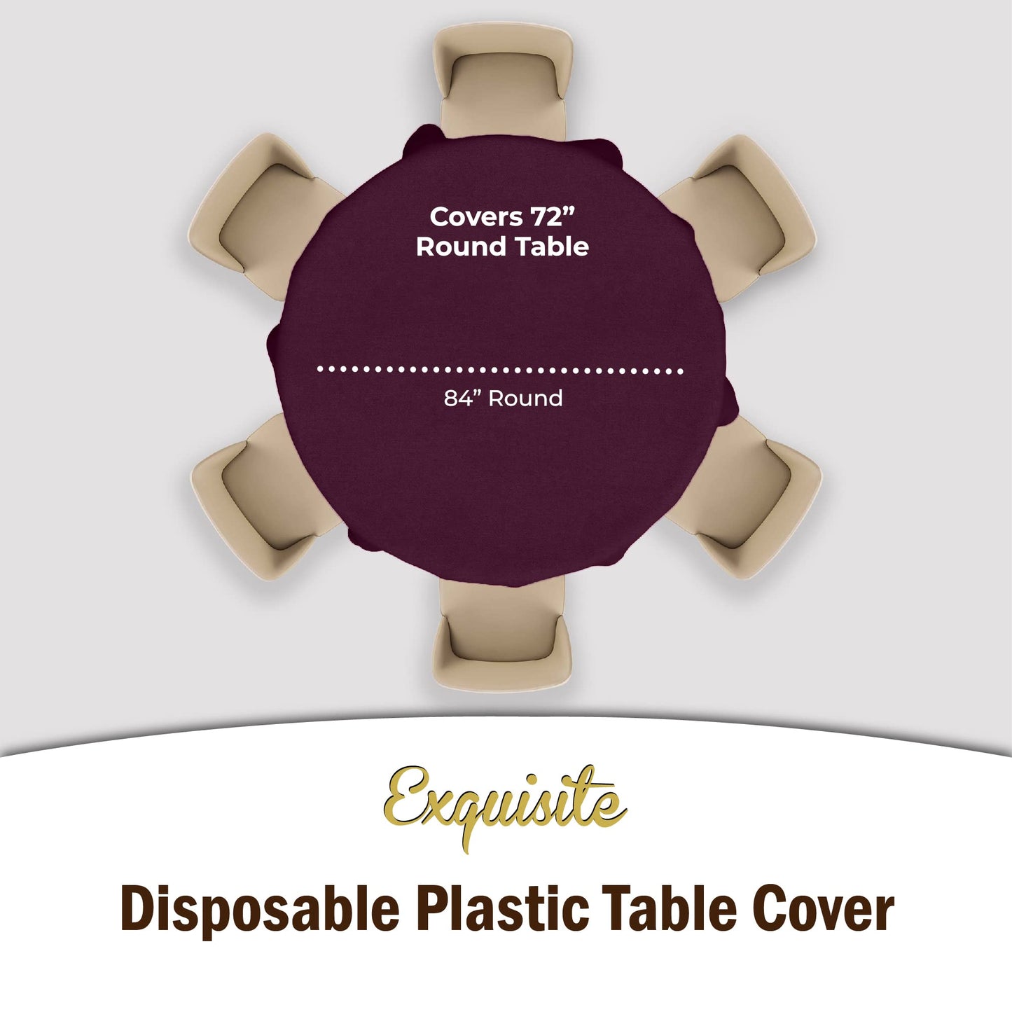 Exquisite 12-Pack Premium Plastic Tablecloth Pack of 12 Premium Plastic Tablecloth 84 Inch Round Table Cover - Plum