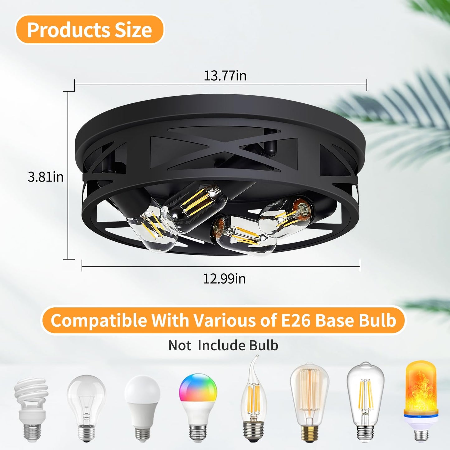 ZHU YAN Flush Mount 4-Light Ceiling Light Fixture for Hallway, Kitchen, Entryway - Black, E26 Base (2 Pack)