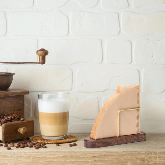 XCX Cone Coffee Filter Holder, Stand Coffee Filter Storage, Coffee Filter Container for V60 Paper Coffee Filters Size #01 and #02, Walnut & Brass