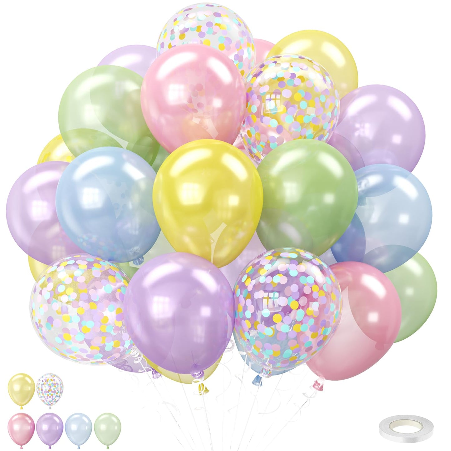 Pastel Pearl Balloons, 12 Inch Light Blue Purple Green Pink Yellow Latex Party Balloon for Birthday Graduation Anniversary Baby Shower Wedding Decorations
