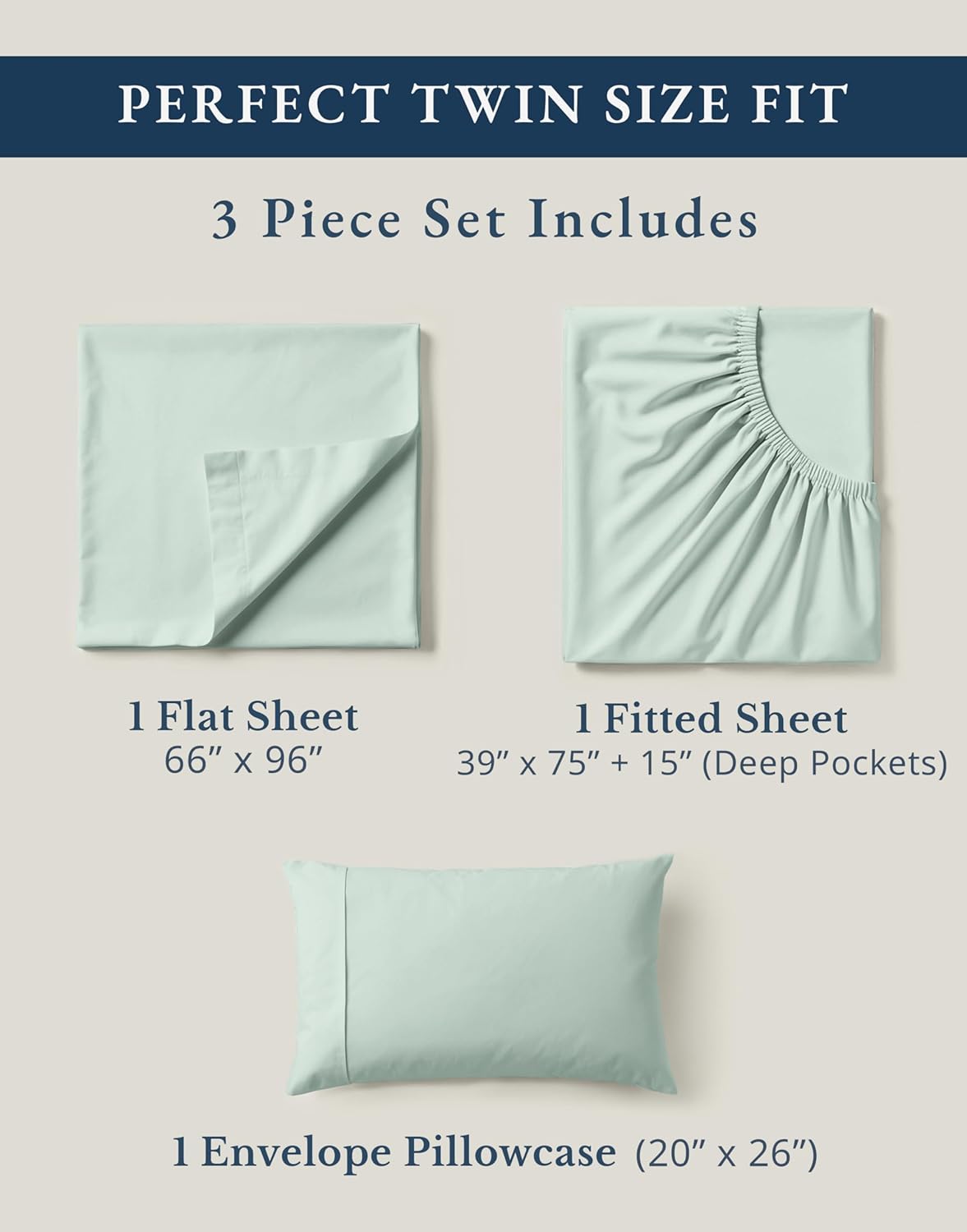 LANE LINEN 100% Organic Cotton Twin Bed Sheet Set - Soft, Comfy & Eco-Friendly | Cool Blue