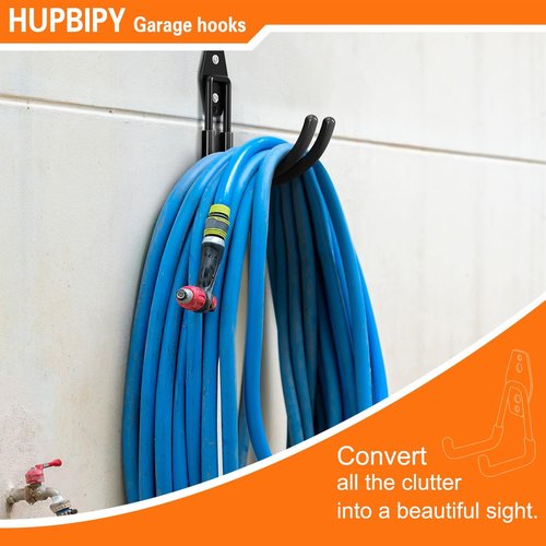 HUPBIPY Heavy Duty Garage Hooks - J Shaped Wall Mounted Storage System for Tools & Bikes | 4 Pack