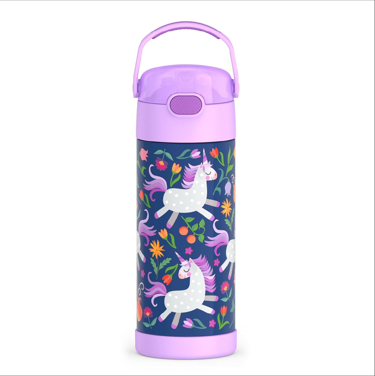 THERMOS FUNTAINER Water Bottle - 12 Ounce Kids Stainless Steel Vacuum Insulated with Straw | Unicorn Blooms