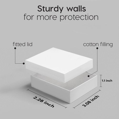 BULK PARADISE 6 Pack Cotton Fill White Cardboard Paper Jewelry Box Gift Size 3.08 x 2.28 x 1.1 Inches Perfect for Small Gifts