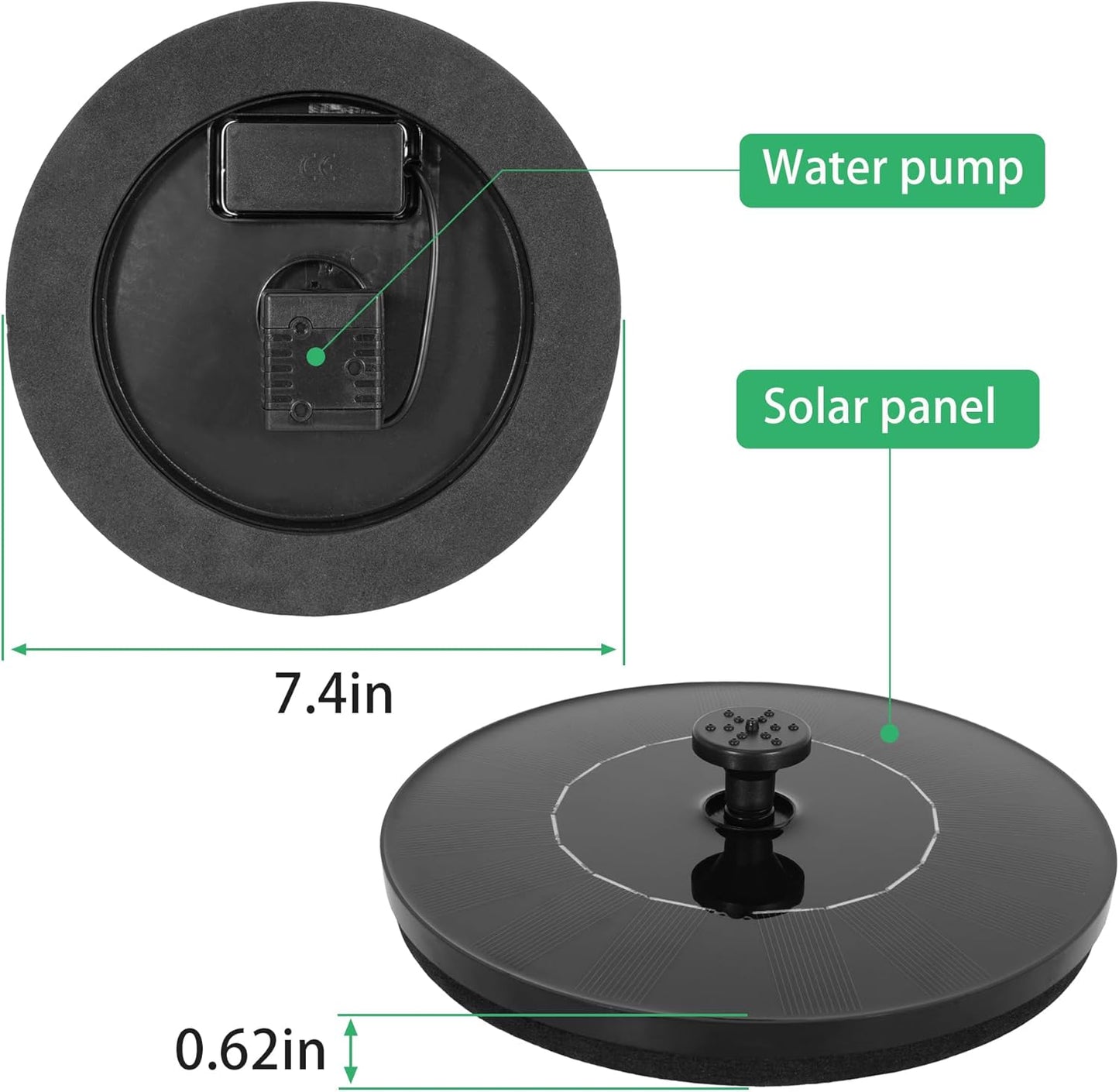 Skiennix 2000mAh Solar Fountain Pump - High-Efficiency 2W Wireless Water Pump with 7 Nozzles for Bird Baths, Gardens & Ponds