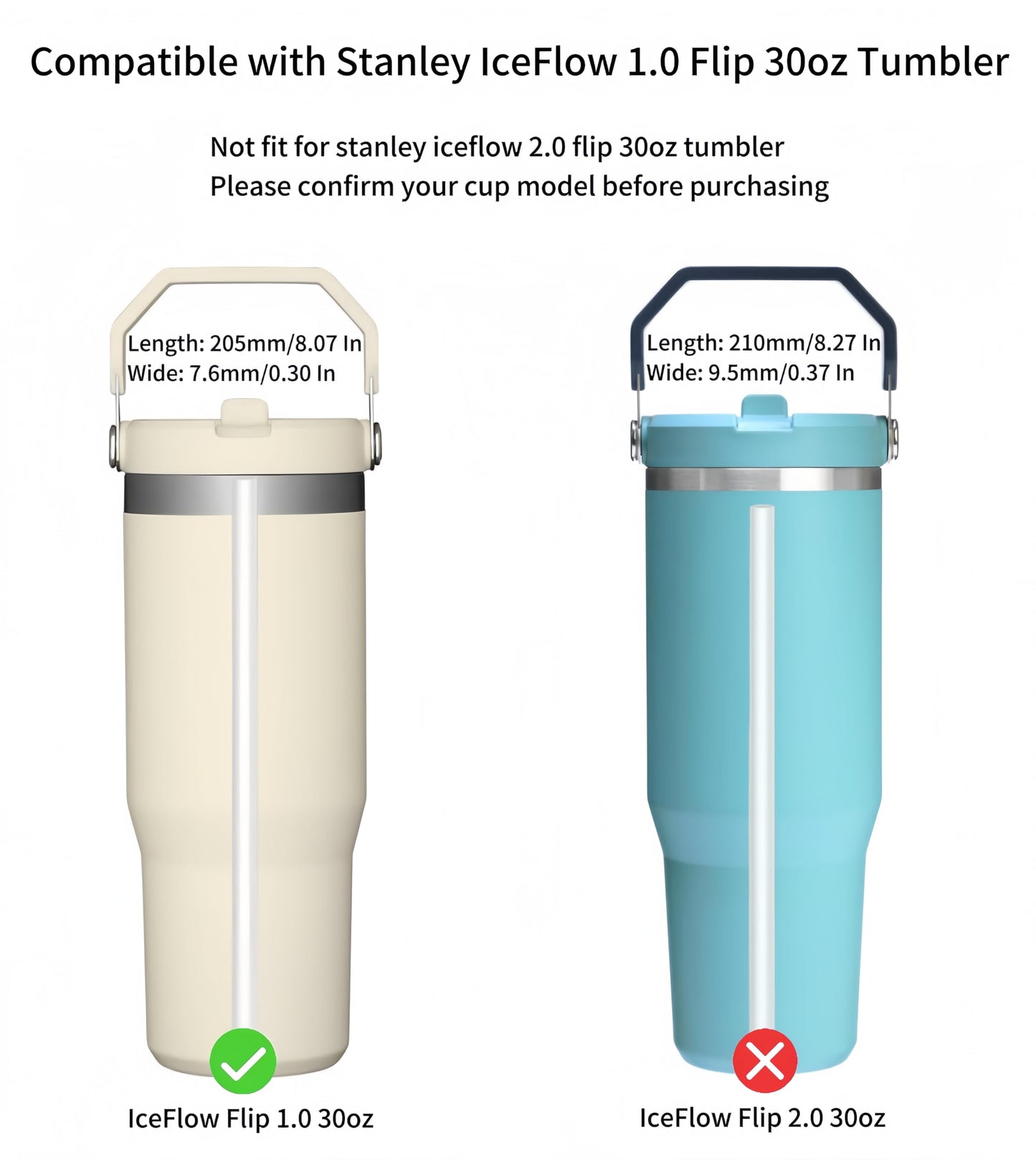 Joshey 8-Pack Replacement Straws for Stanley 30oz Tumbler | Compatible with Stanley IceFlow Flip Straw Lid | BPA-Free Reusable Plastic Drink Straws with 2 Cleaning Brushes