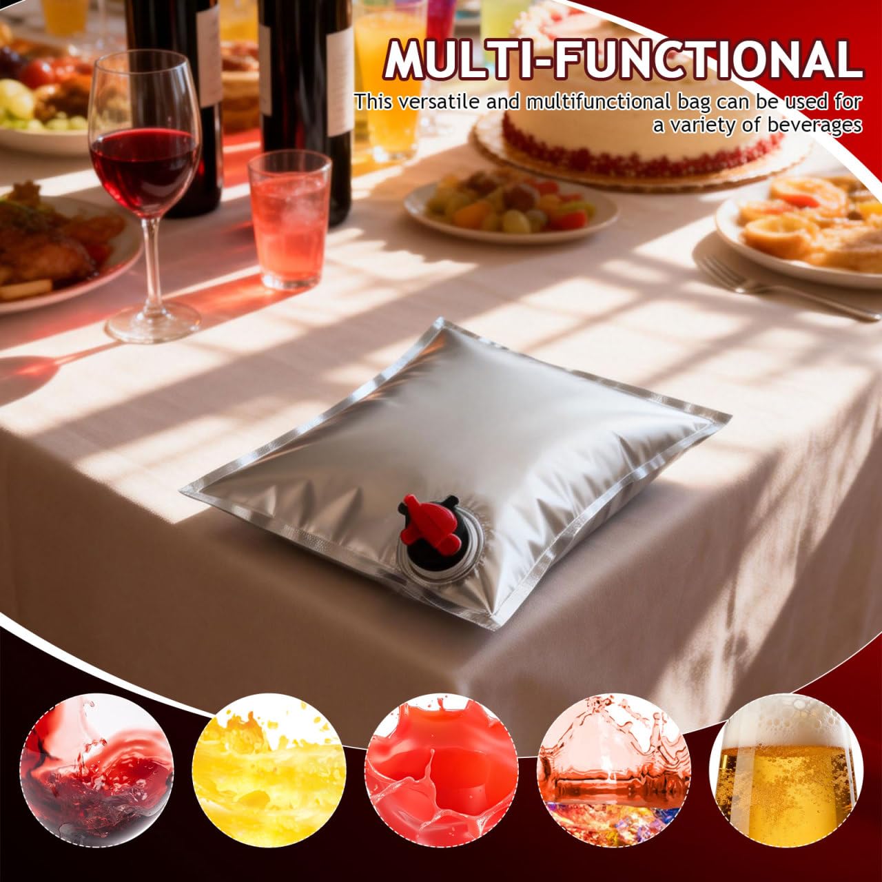 Mobestech 10 Pack Refillable Wine Pouches with Spout 5L Portable Beverage Storage Bags for Outdoor Parties Picnics and Entertaining