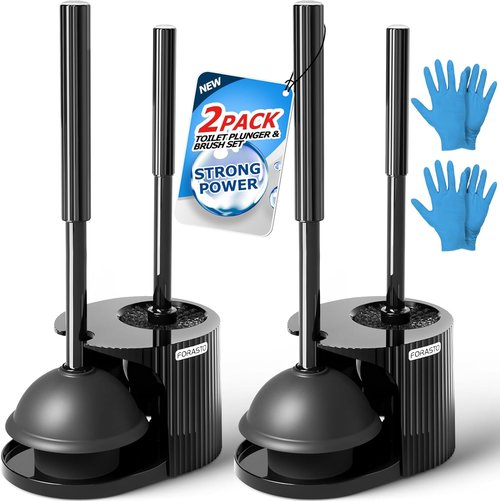 Forasto 2-Pack Toilet Brush and Plunger Set - Extended Handle for Efficient Bathroom Cleaning