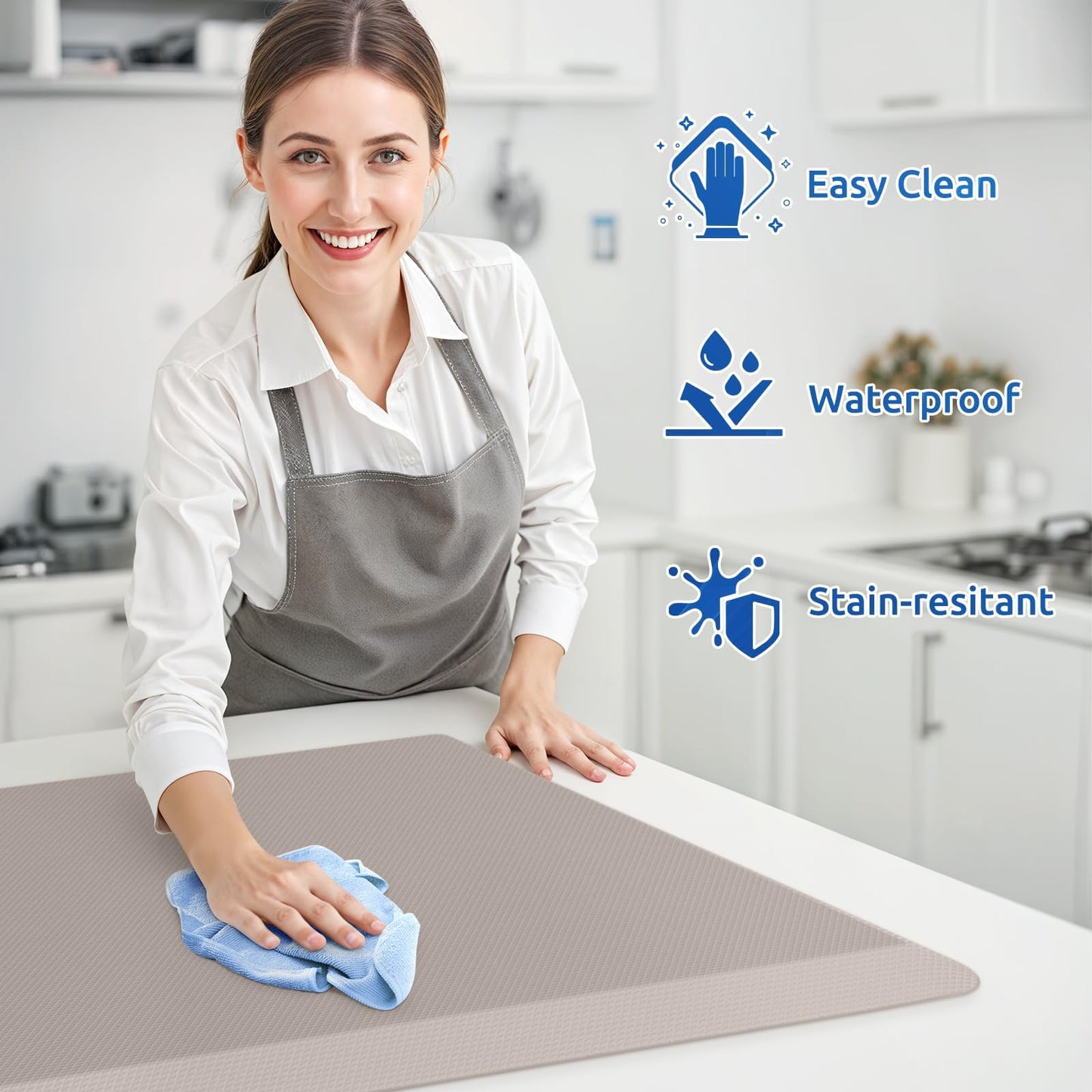 KitchenClouds 2PCS Kitchen Rugs Cushioned Anti-Fatigue Non-Slip Water Resistant Kitchen Mat Comfort Foam Standing Mat for Floor Office Sink Laundry (Khaki)