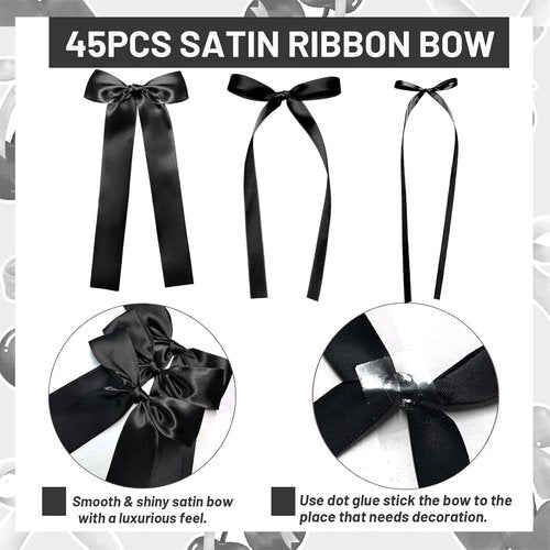 Black Bow Birthday Decorations - 45 Pcs DIY Ribbon Bow Wall Decor | 3 Sizes for Parties & Events