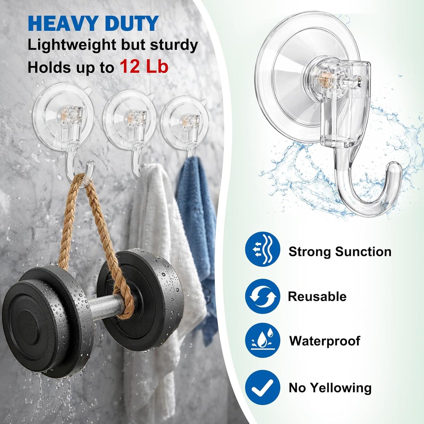 Skiennix Suction Cup Wreath Hangers - 6 Pcs Heavy-Duty Clear Hooks for No-Damage Holiday Decor