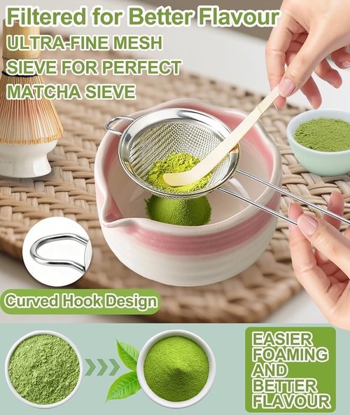 JBER Matcha Whisk Set - Complete 7PCS Ceramic Matcha Kit with Bamboo Whisk, Bowl & Accessories | Gradient Pink