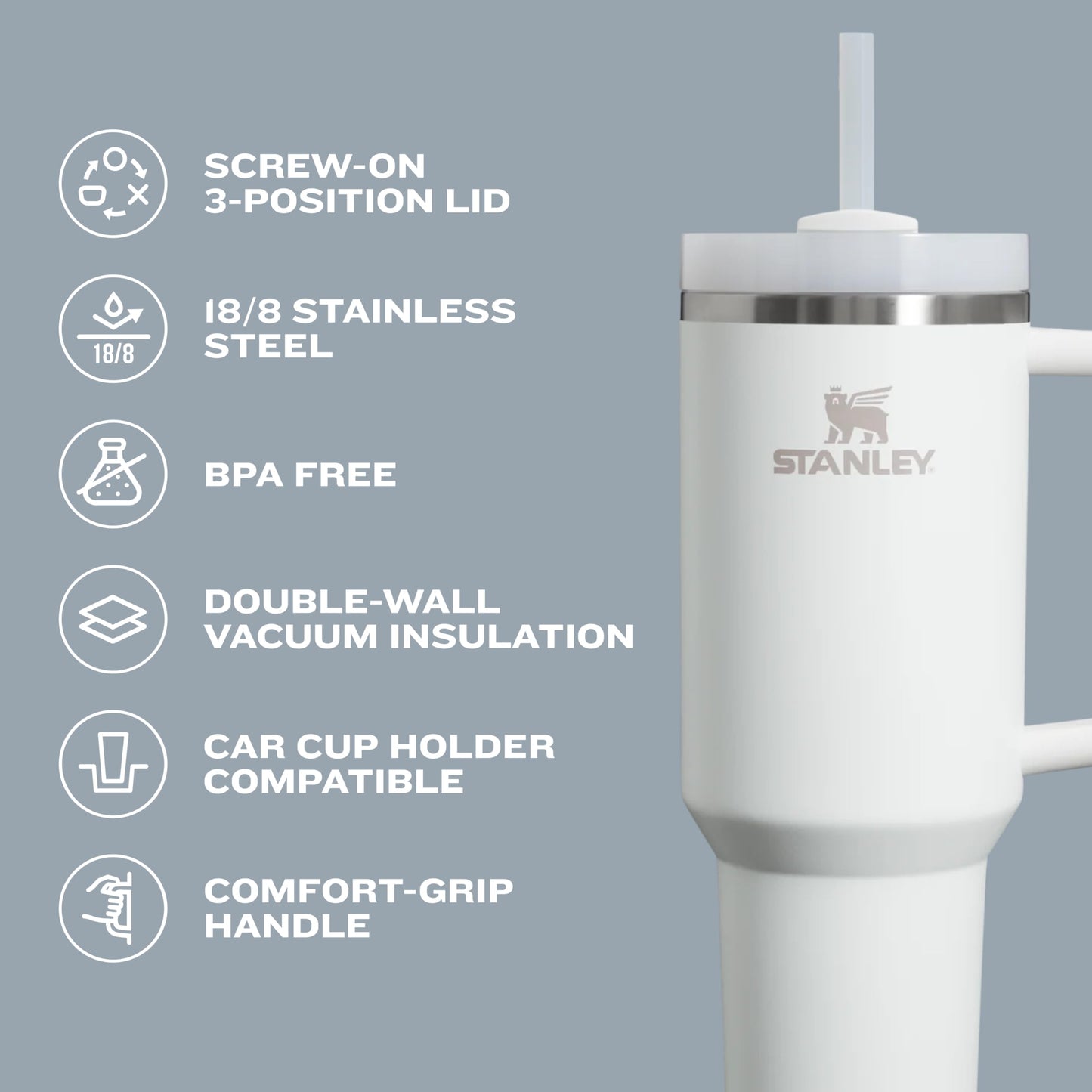 Stanley Quencher H2.0 Tumbler with Handle and Straw 30 oz | Flowstate 3-Position Lid | Cup Holder Compatible for Travel | Insulated Stainless Steel Cup | BPA-Free | Tropical Teal