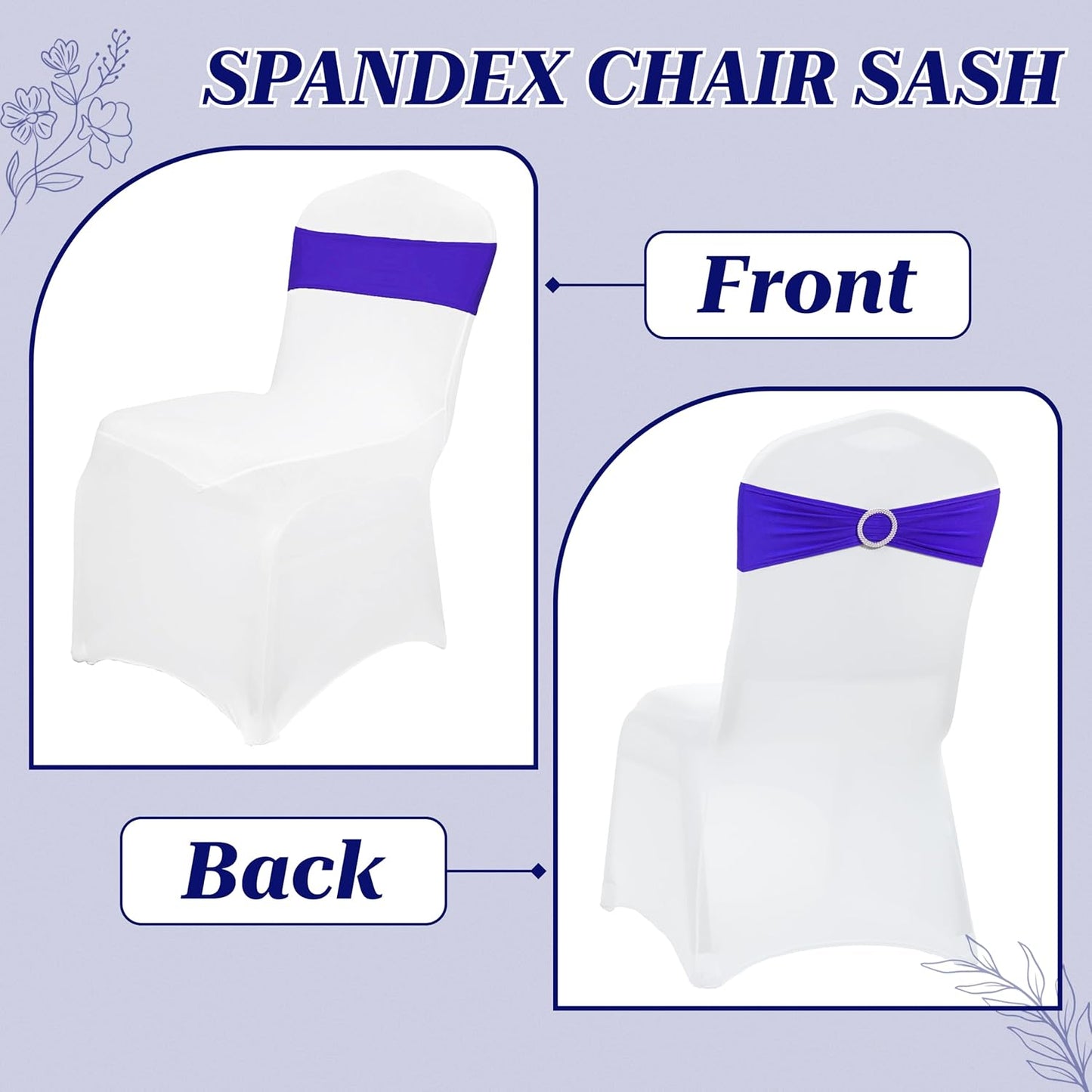 MDS Premium Stretch Chair Sashes - Pack of 25 Royal Blue Covers with Buckle Slider for Weddings & Events