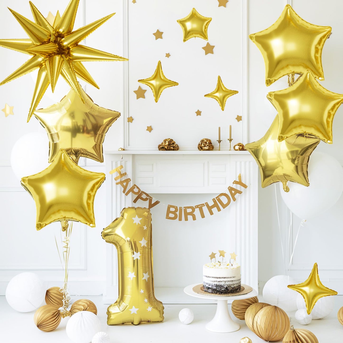 Gold Star Balloons, 22/18/10 Inch Foil Balloons, Four-Pointed Balloon for Women Men Birthday Graduation Celebration Wedding Baby Shower Decorations