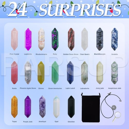 Christmas Crystal Advent Calendar 2025 | Healing Stones Kit with Necklace Holder & Magnifier