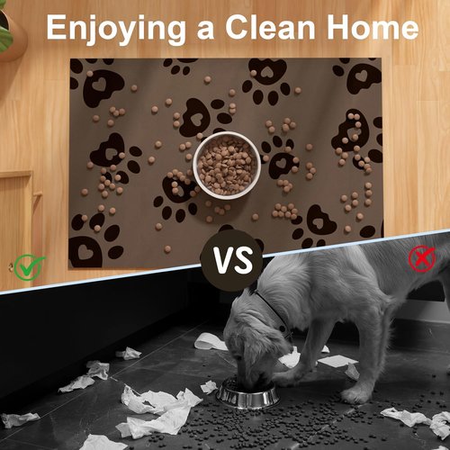 BLESWIN Pet Feeding Mat - Waterproof & Non-Slip Dog Bowl Mat | 12"x20" Brown for Messy Drinkers