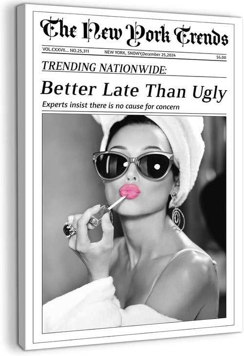 CXVU Audrey Hepburn Wall Art - Funky Black & White Canvas Print for Girly Room Decor | 12''x18''