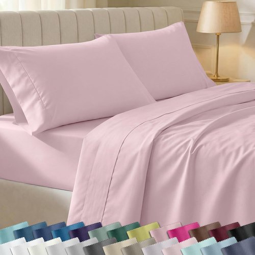 California Design Den Twin XL Cotton Sheet Set - 100% Soft, Silky Smooth, 400 Thread Count - Pink