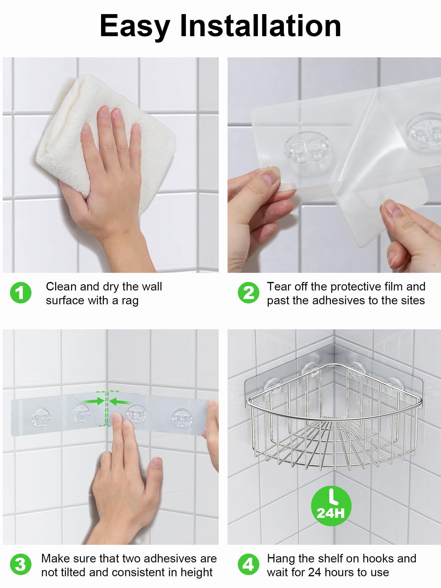 SMARTAKE 2-Pack Corner Shower Caddy Deep Basket Design, SUS304 Stainless Steel, Wall Mounted Bathroom Shelf with Adhesive, Storage Organizer for Toilet, Dorm and Kitchen (Silver)