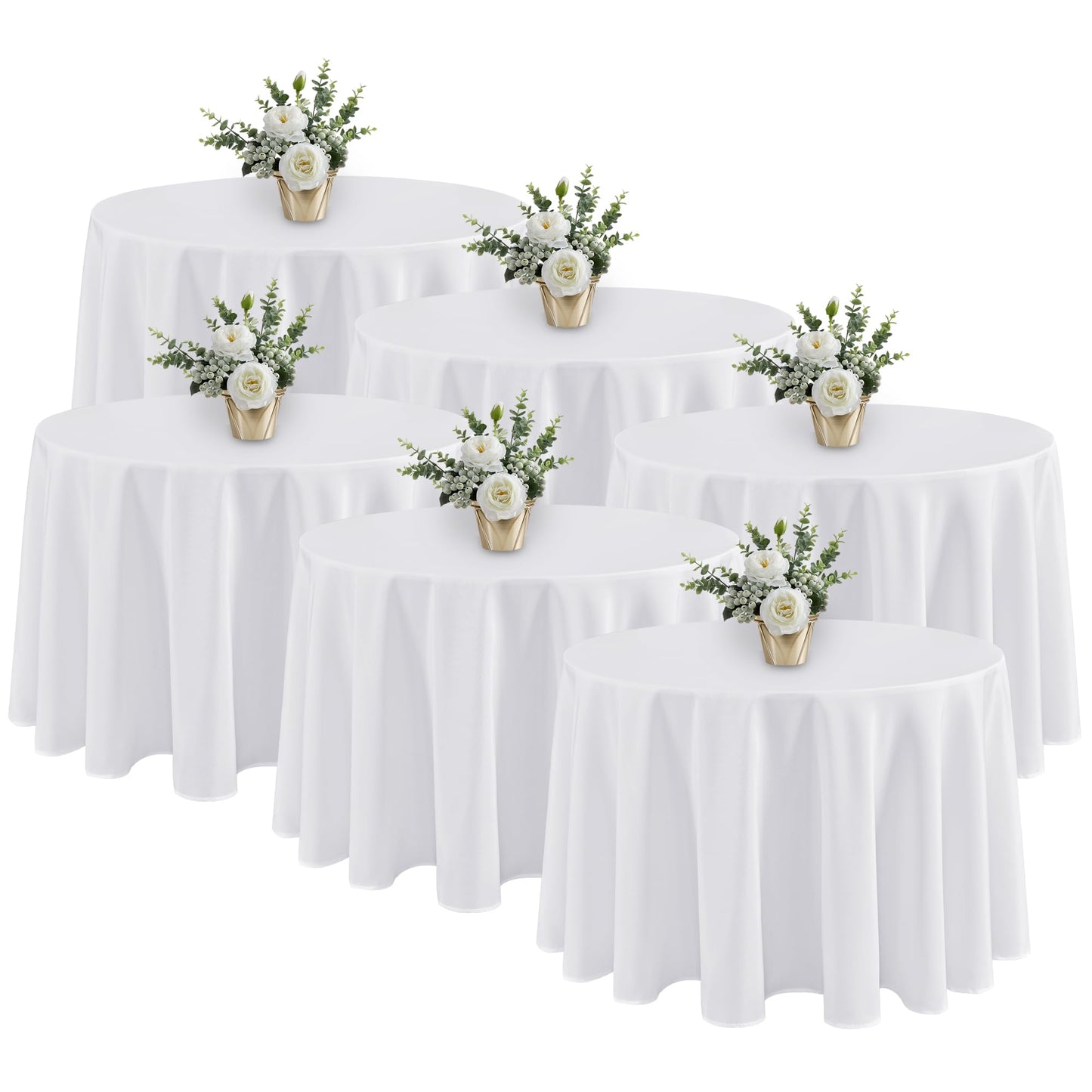 Fitable 6 Pack White Tablecloths for Round Tables - 108 Inches in Diameter - Stain Resistant and Washable Table Clothes, Polyester Fabric Table Covers for Wedding, Party, Banquet, Formal Events