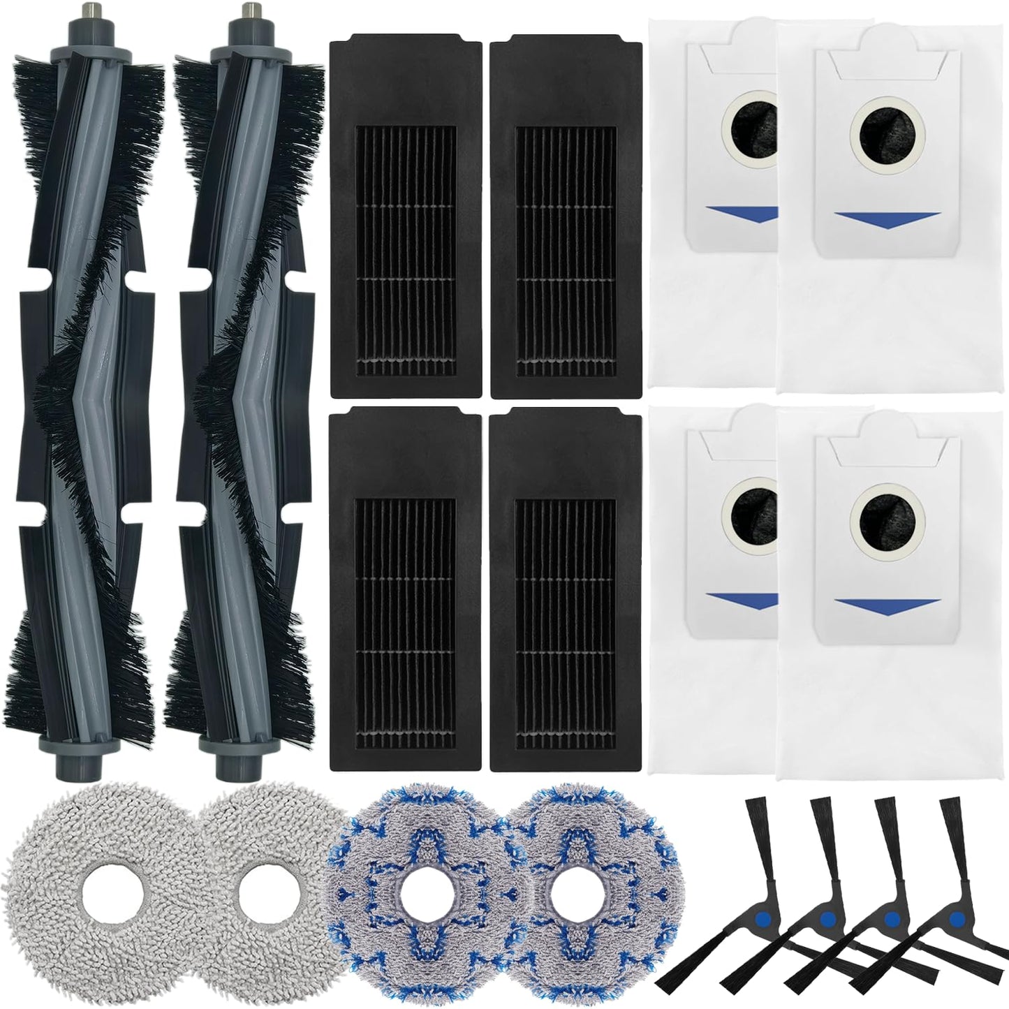 DEEBOT X2 Omni Replacement Parts for ECOVACS DEEBOT X2 Omni / X2 / X2 Pro / DEX86 Robot Vacuum, 2 Main Rubber Brush,4 Side Brush,4 Hepa Filters,4 Dust Bags,4 Mop Cloths