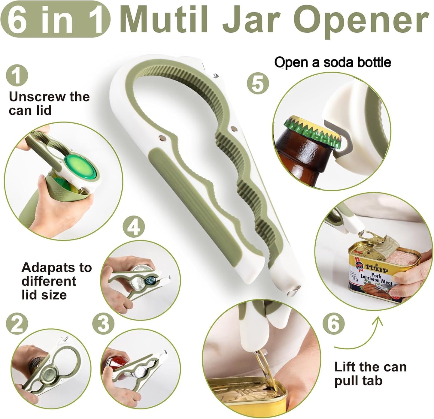 Skiennix 6-in-1 Jar Opener - Multi-Functional Tool for Seniors with Arthritis | Non-Slip Grip & Space-Saving Design