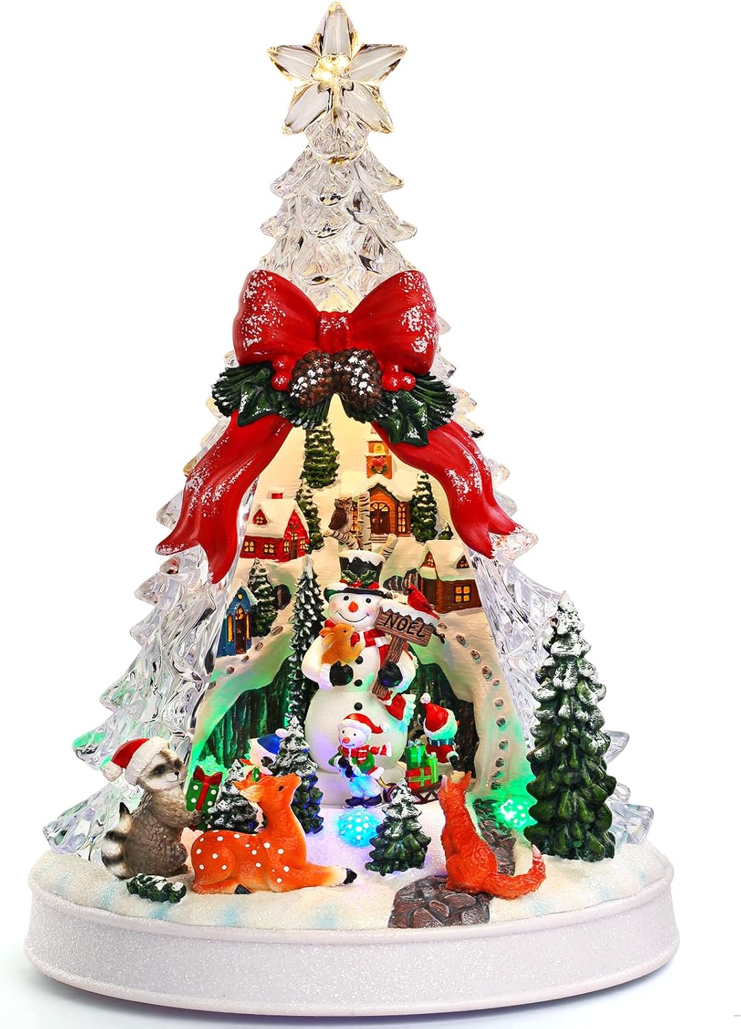Priddop Christmas Village Scene - Animated Rotating Snowman with LED Lights & Music | Collectible Decor