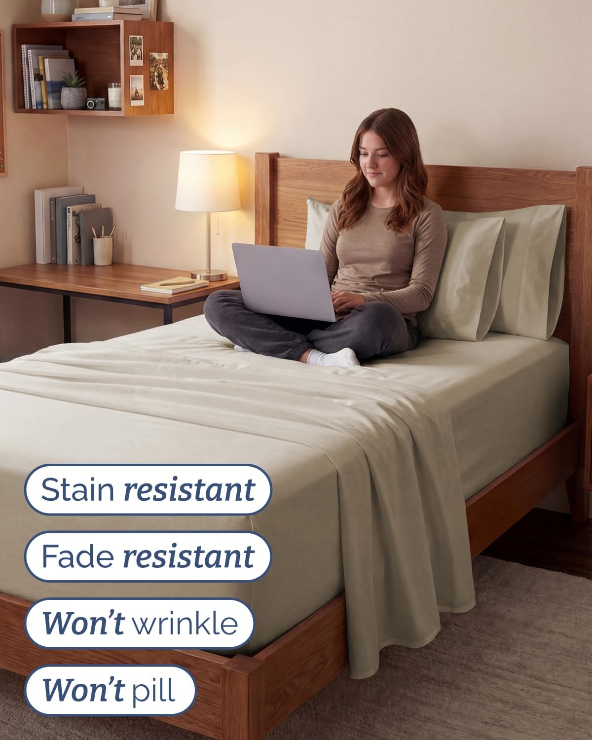 Skiennix Extra Deep Twin XL Sheet Set | 4-Piece Breathable Cooling Bedding - Soft, Wrinkle-Free Wheat Color