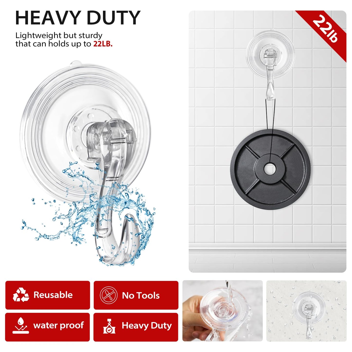 Ficrfart Wreath Hanger – Large Clear Suction Cup Hooks, Heavy Duty 22 LB Capacity, Removable Reusable, 2 Pack
