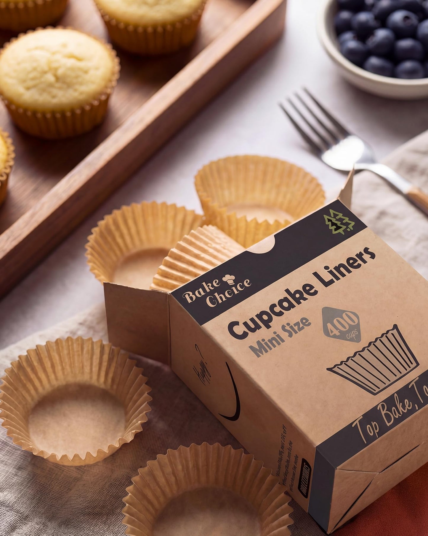 Bake Choice Non-Stick 400pcs Mini Cupcake Liners for Baking, Natural parchment muffin liners for Mini Muffin Pan, Cupcake Pan, Food Grade, Non Stick, Greaseproof