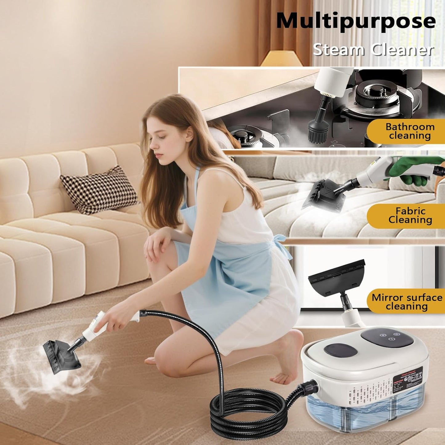 Skiennix Handheld Steam Cleaner - 1000ml Water Tank, 15S Heat-Up Time | Multipurpose Home Steamer