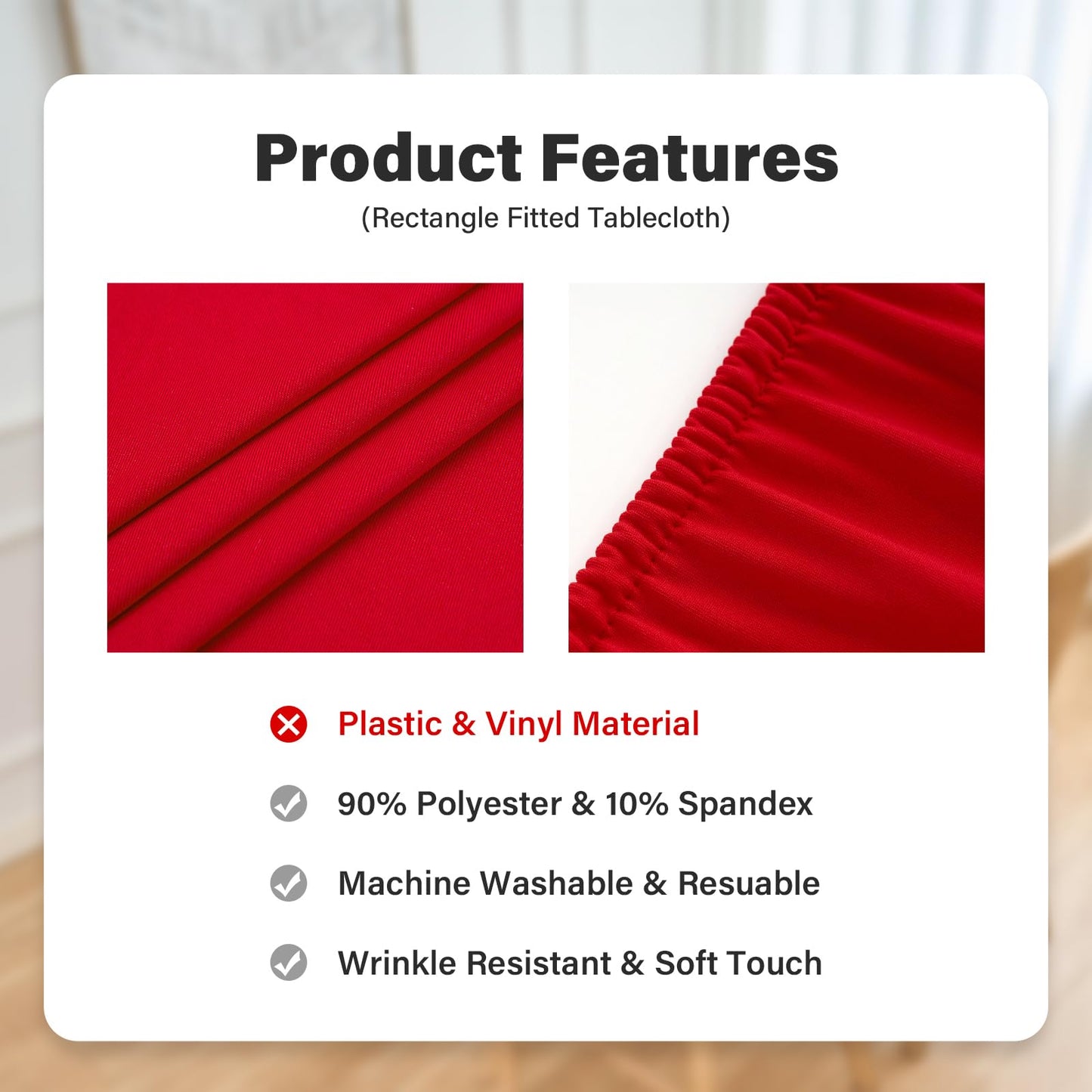 NEWISHER Round Fitted Table Cover Spandex Stretch Tablecloth Red Table Top Cover with Elastic Edged for Dining Picnic Patio 60 inch