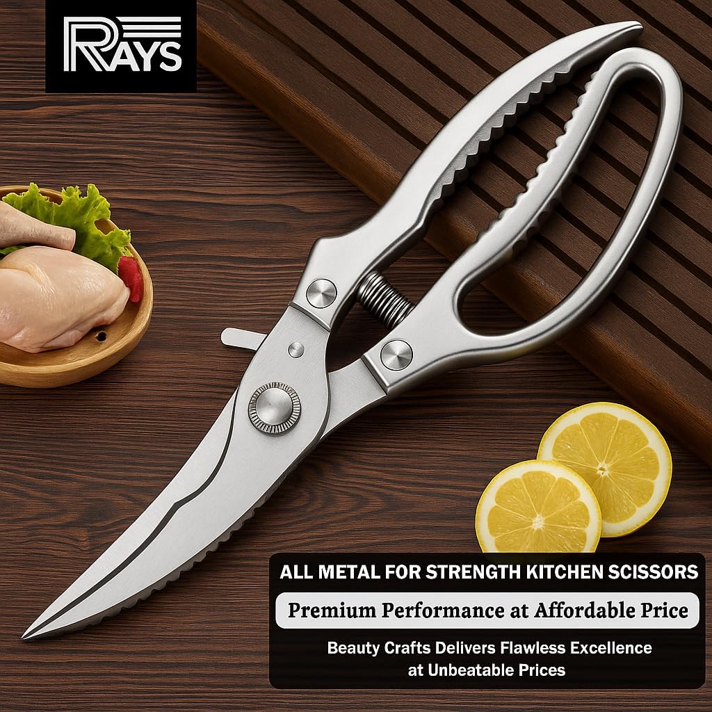 Regine Switzerland Heavy Duty Poultry Shears - Non-Slip Kitchen Shears for Chicken, Turkey & Fish | Dishwasher Safe with Safety Lock