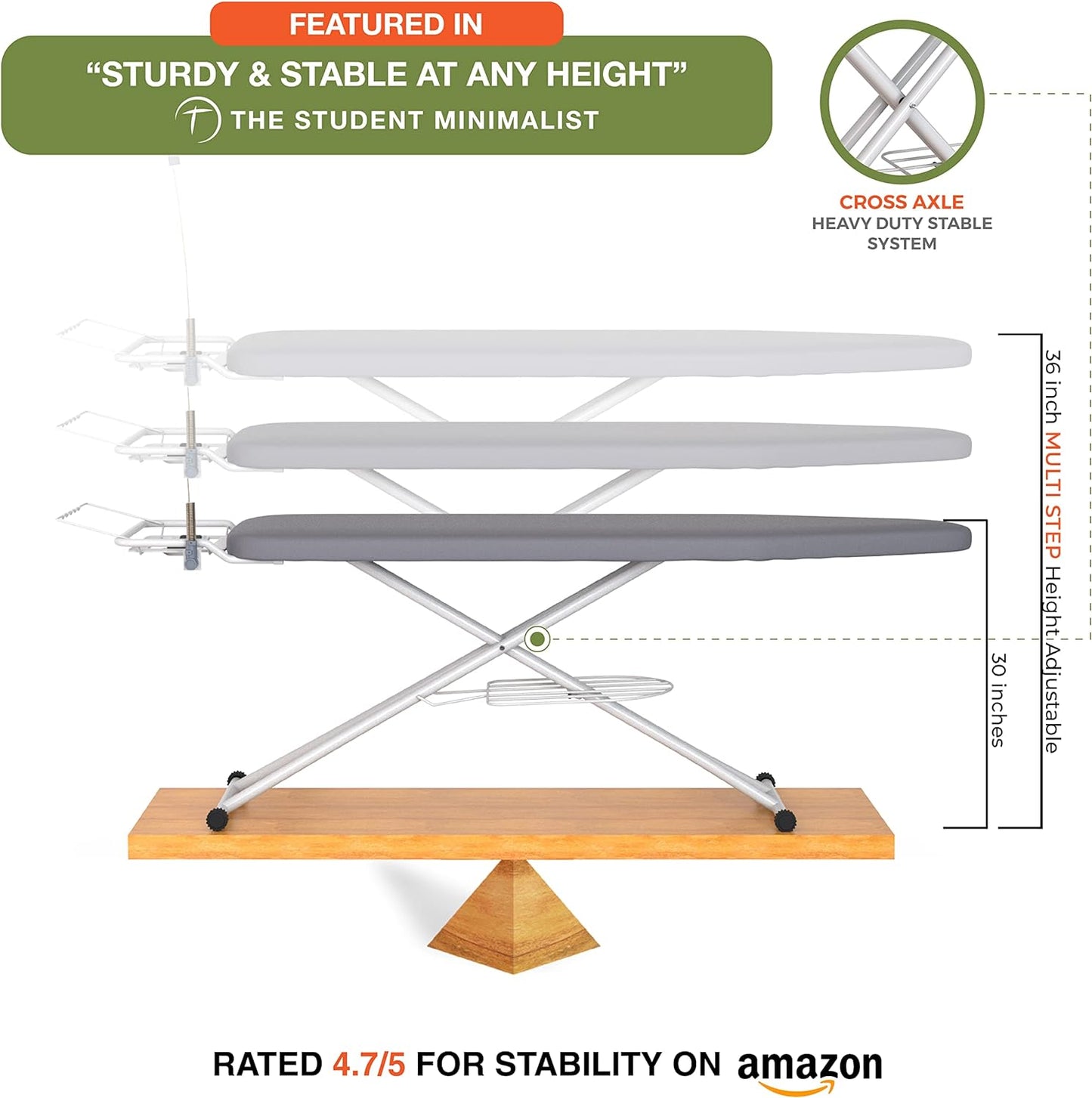 Xabitat Full Size Ironing Board - 57" X 18" | Durable Metal Construction with Wall Mount Hanger & Iron Caddy