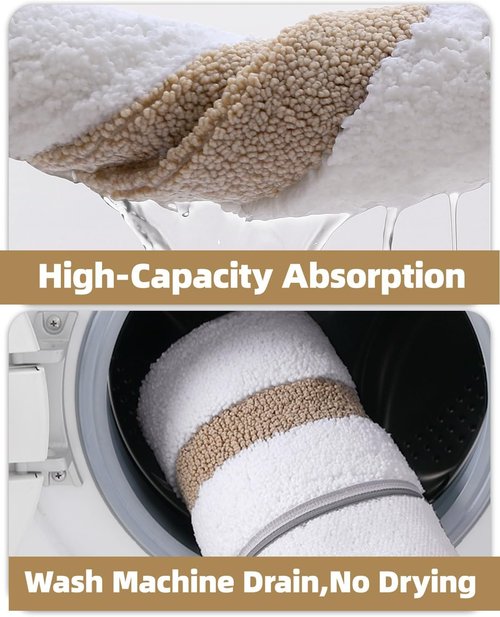 Color&Geometry White Bathroom Rugs - Extra Soft Microfiber, Non-Slip, Washable | 36x24 Inches
