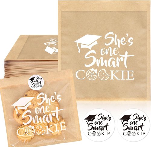 FYSUIMU Graduation Cookie Treat Bags - 100 Pcs Kraft Paper with Window & Stickers | Perfect for 2026 Grad Parties
