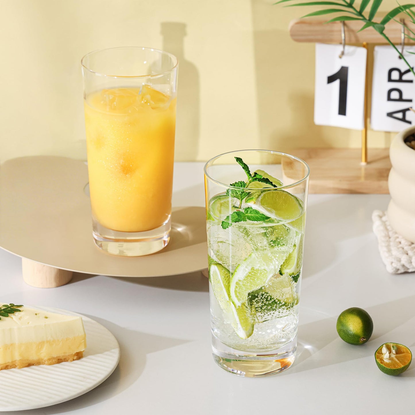 OUWO Highball Glasses Set of 6, 13oz Tall Drinking Glasses, Water Glass for Kitchen, Tom Collins Glasses, Mojito Glass Cups, Cocktail Glasses for Bar Glassware