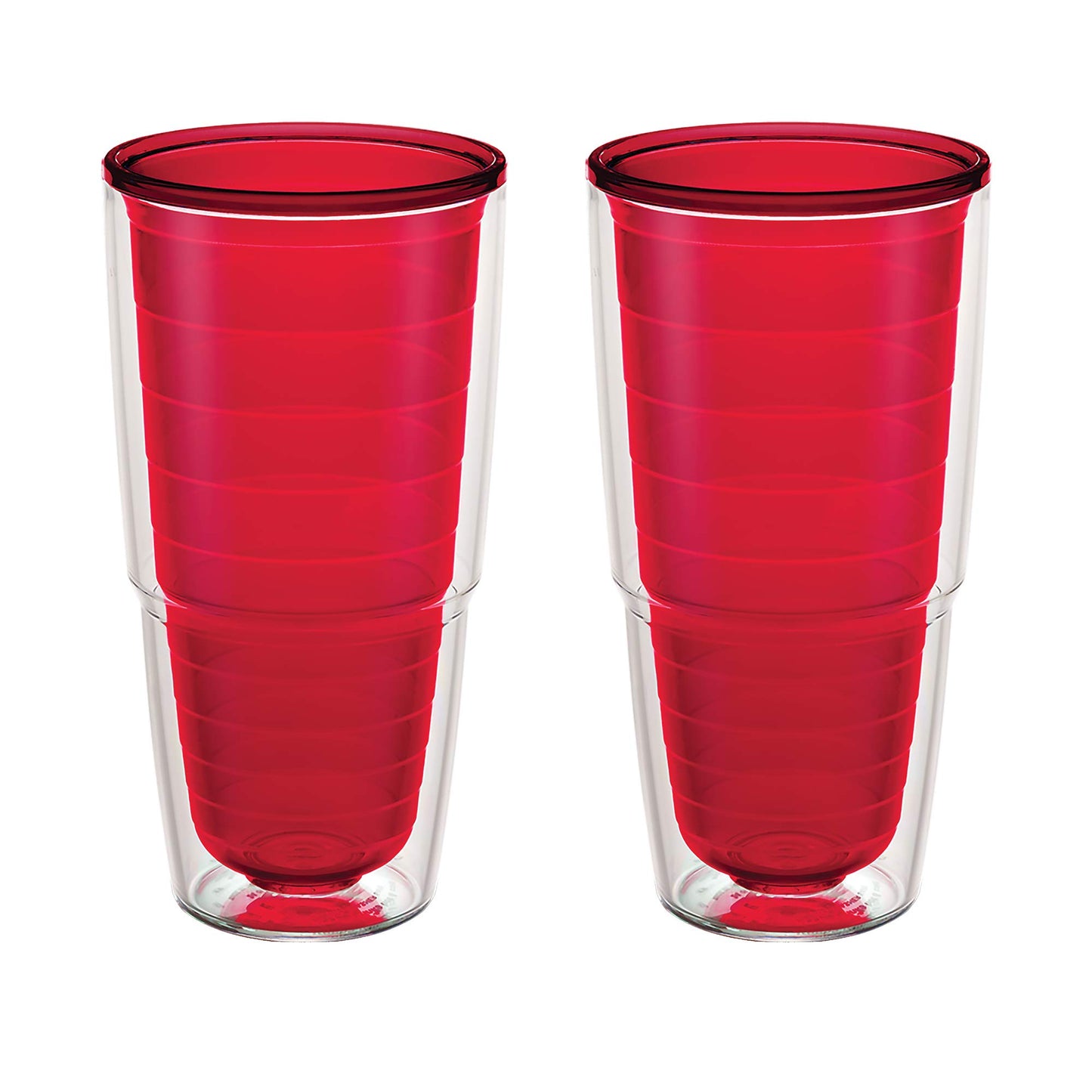 Tervis Clear & Colorful Tabletop Made in USA Double Walled Insulated Tumbler Travel Cup Keeps Drinks Cold & Hot, 24oz - 2pk, Red