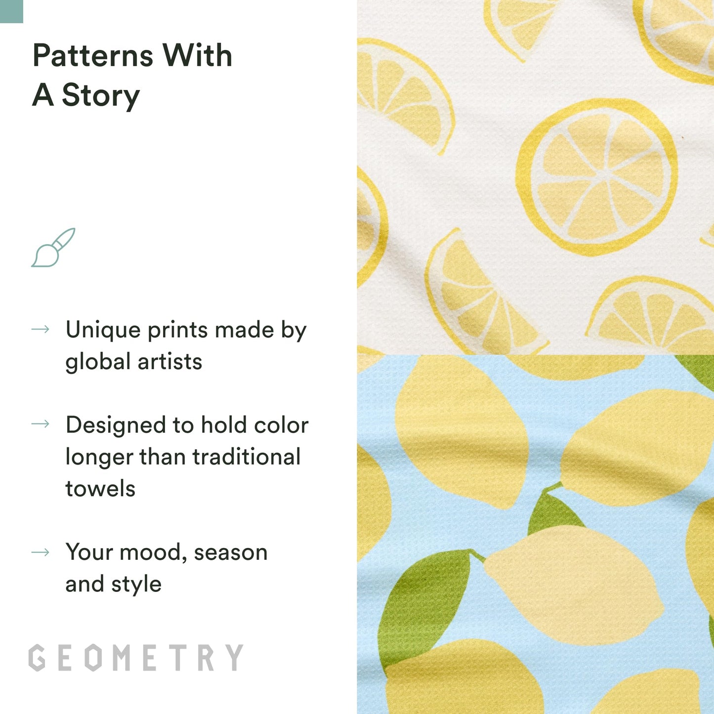GEOMETRY Tea Towels – Spring & Summer Collection – Quick-Dry, Ultra-Absorbent, Reusable Microfiber Kitchen Towels for Drying & Cleaning - Main Squeeze - 2 Pack