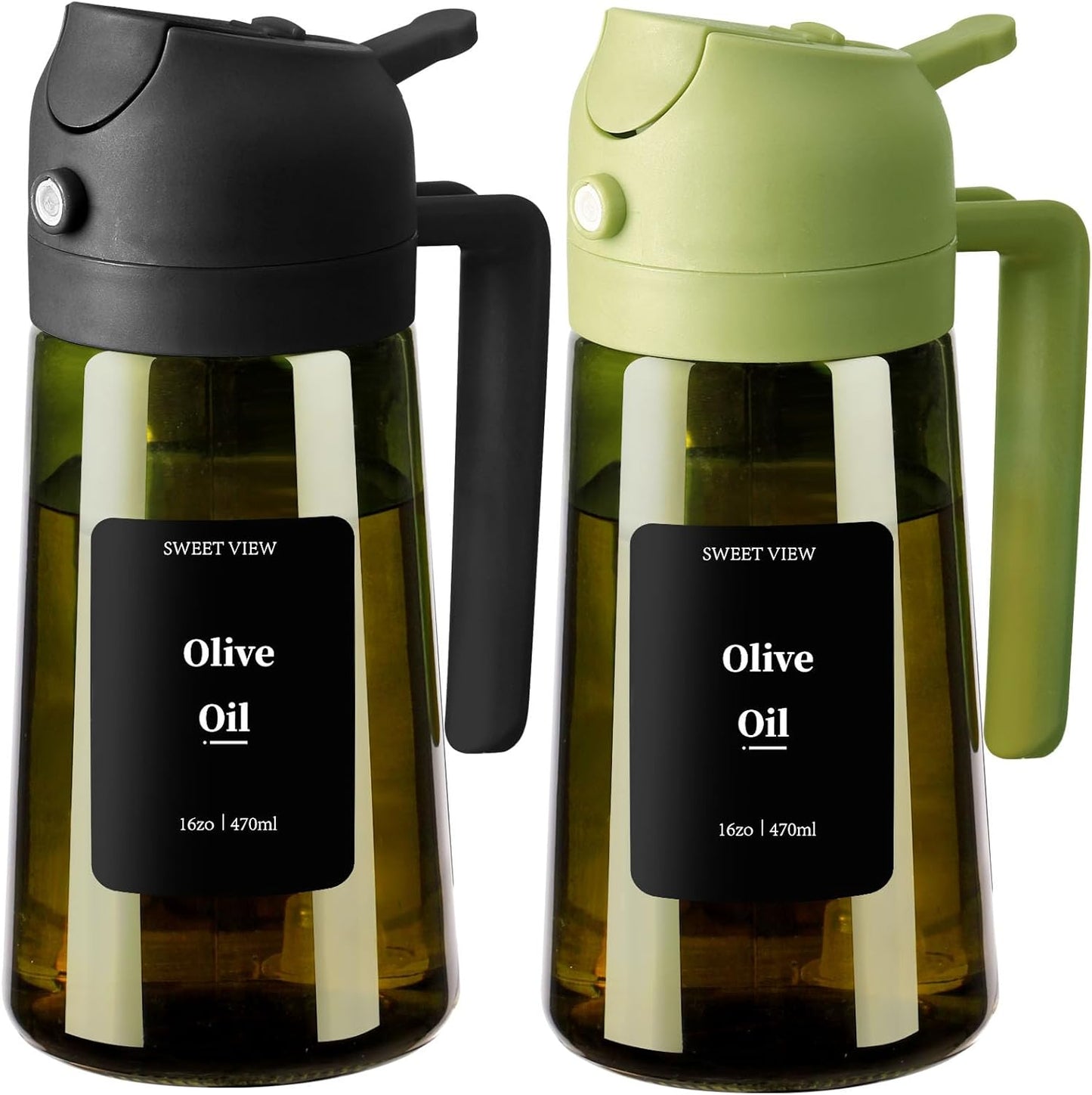 Sweet View Olive Oil Dispenser & Sprayer - 16oz Glass Light-Proof Pourer for Cooking & BBQ