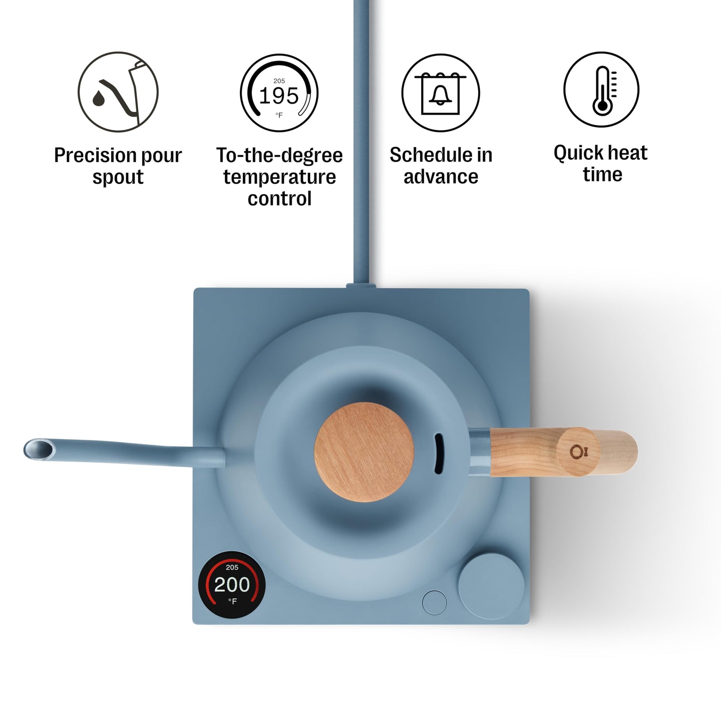 Fellow Stagg EKG Pro Electric Gooseneck Kettle - Pour-Over Coffee and Tea, Quick Heating, Precise Temperature Control, Scheduling, Built-in Brew Timer, Hazy Blue, 0.9 Liter