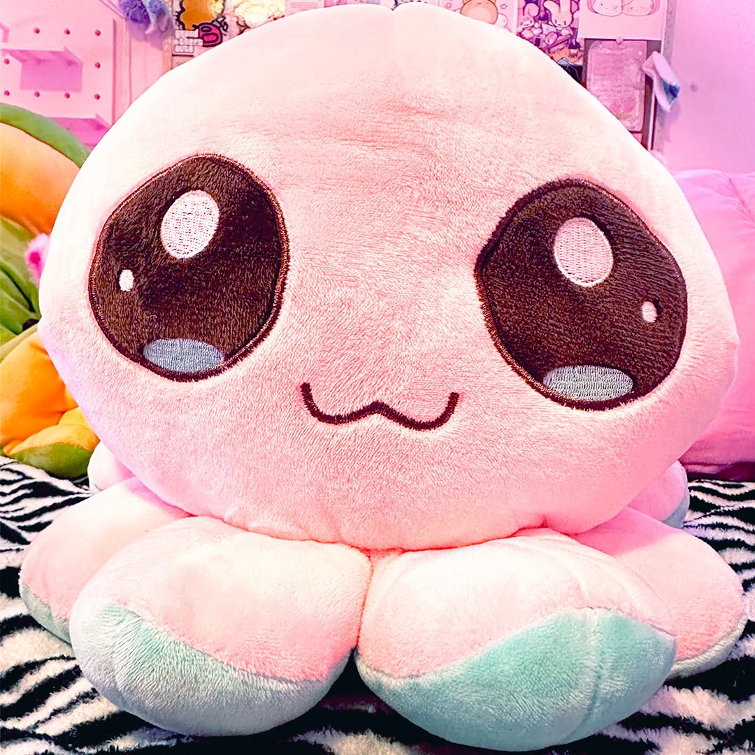 BelugaDesign Octopus Plush Toy | 7 Bulk Bundle Pink Blue Cute Kawaii Anime Soft Cozy Plushie | Large Stuffed Sea Animal Pillow | Fluffy Huggable Mood Flip Squishy Stuffies Plushy for Kids Teens