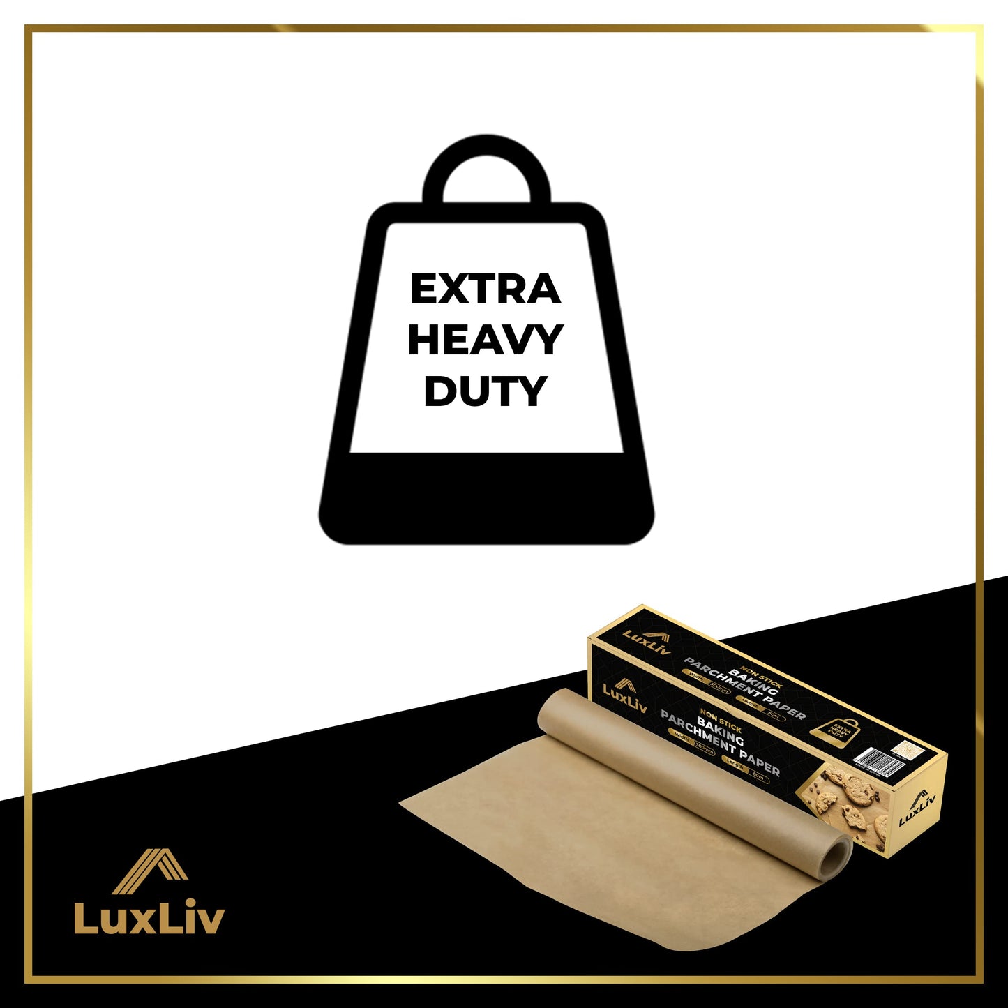 LuxLiv® Unbleached Brown Parchment Paper Roll – Natural Non-Stick Baking Paper, Heavy Duty & Greaseproof, Oven & Air Fryer Safe Baking Roll for Cookies, Bread & Cooking – 30cm x 50m