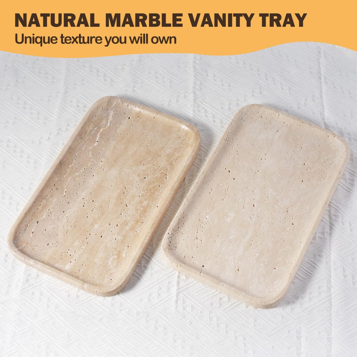 Travertine Vanity Tray, Stone Bathroom Tray for Countertop, Marble Decorative Dresser, Large Serving Trays for Kitchen Counter, Storage for Kitchen Sink, Perfume, Jewelry Holder