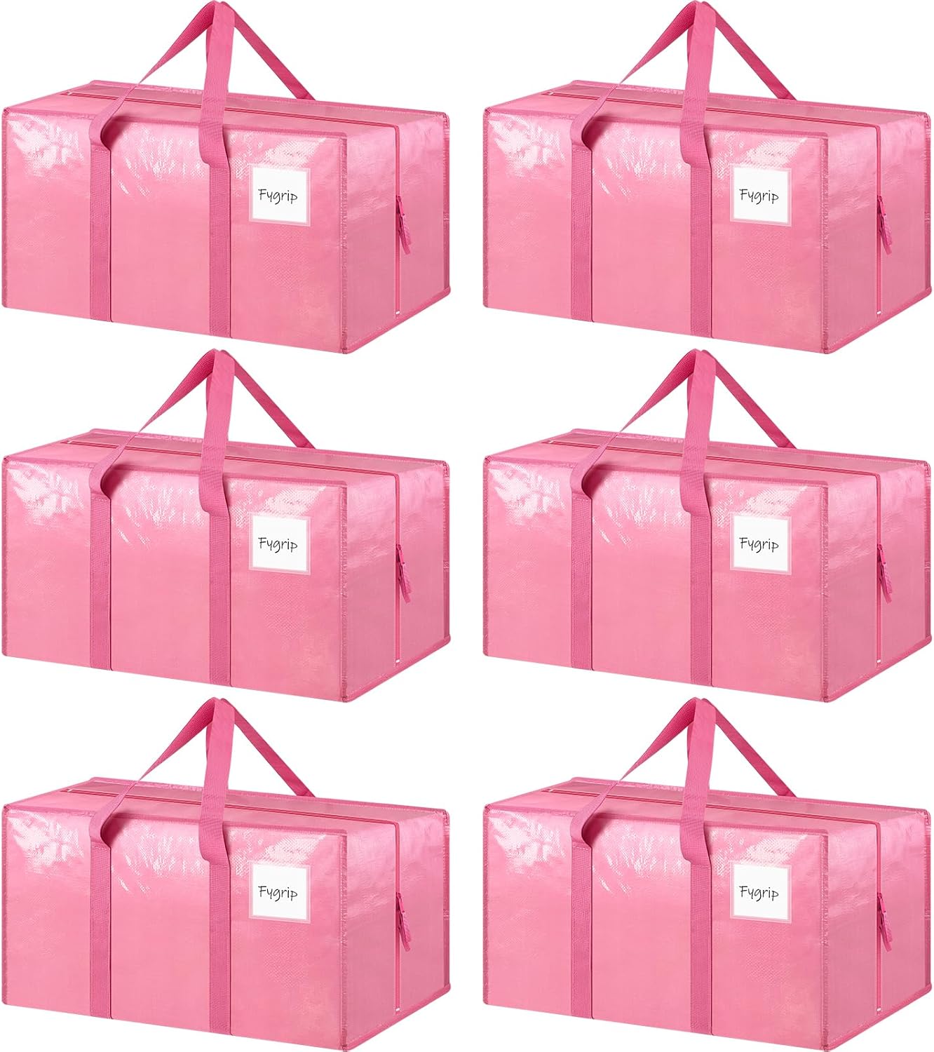 Skiennix 6 Pack Extra Heavy Duty Moving Bags - Strong Zipper & Comfortable Handles | Durable Pink Storage Totes