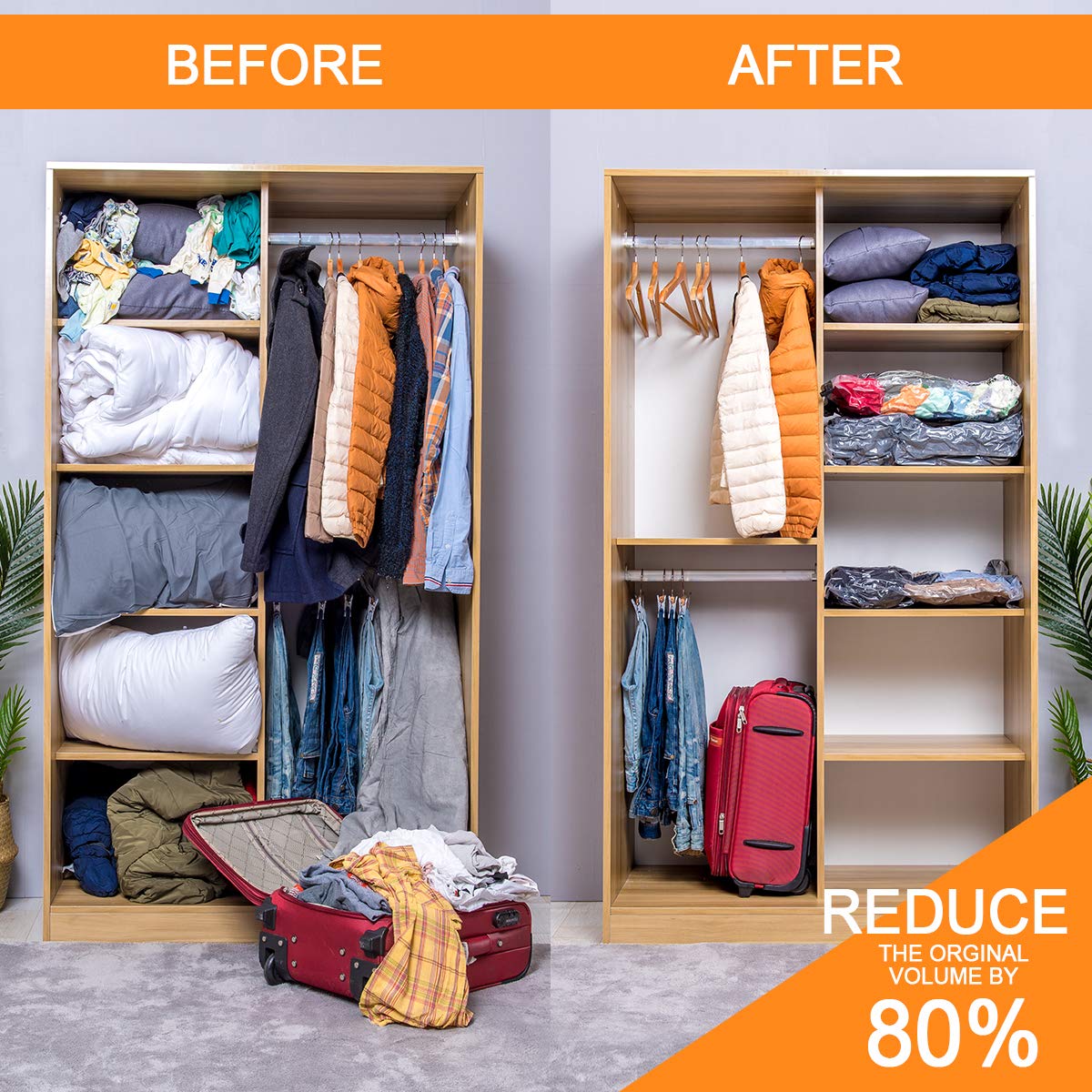 GONGSHI Vacuum Storage Bags, Space Saver Seal Bags For Clothing, Travel Luggage,Blankets, Comforters, Pillows, Clothes Storage.12 Combo