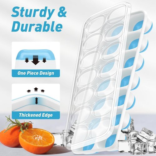 ChefAide Ice Cube Tray - Durable Stackable 4-Pack with Easy-Release Lids | Perfect for Cocktails & Coffee